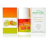 BEST Daytime Moisturizer with 20% Vitamin C, 10% Hyaluronic Acid, Plant Stem Cells, 5% Niacinamide & Peptides - Firms, Brightens Skin tone, Diminishes Lines & Wrinkles - Phytosil 1.7 OZ