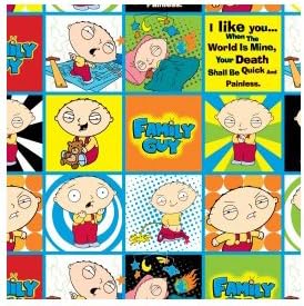 By HALF YARD Camelot Cottons FAMILY GUY Stewie Blocks Multi 93200104-01 Quilting Cotton Sewing Fabric