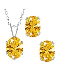 Carlo Bianca Golden Yellow 925 Sterling Silver Pendant Earrings Set Made With Swarovski Zirconia