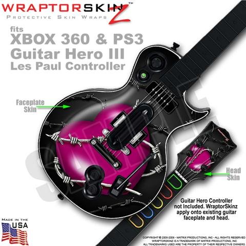 Barbwire Heart Hot Pink WraptorSkinz Skin fits XBOX 360  PS3 Guitar Hero III Les Paul Controller (GUITAR NOT INCLUDED)
