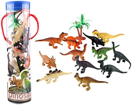 Dinosaurs Toy, Homure Fun Realistic Looking Assorted Dinosaur Toy Figures with Plastic Storage Drum - 12 Pieces