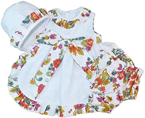 Kerubins Baby Girl White and floral Pinafore and Bloomer Set-18 Months