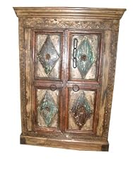 Antique India Furniture Rare Armoire Carved Teak Cabinet Jaipur Chest 60x33x18