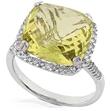 1/3 carat Diamond and Lemon Quartz (11x11mm) Ring in 14k White Gold
