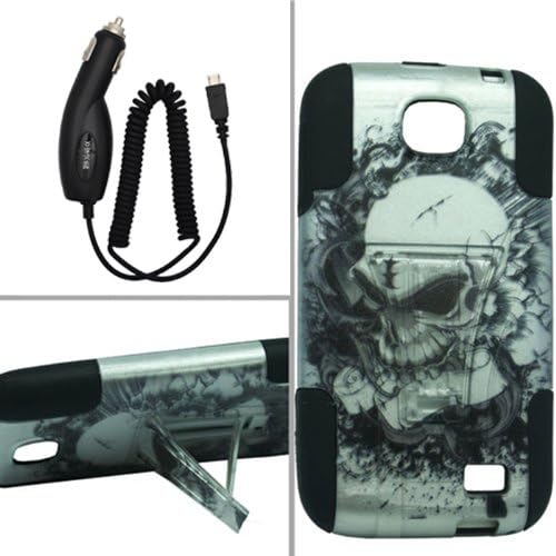 [ARENA] BLACK WHITE SKULL HYBRID SLANT STAND COVER HARD GEL CASE for BLU STUDIO 2 II 5.3 + FREE CAR CHARGER