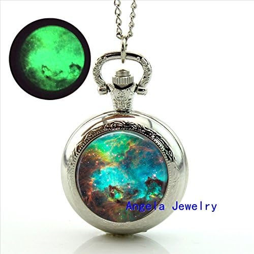 Pretty Lee Fashion Turquoise Nebula Glowing Pocket Watch Necklace Turquoise Nebula Jewelry Glowing Pocket Watch