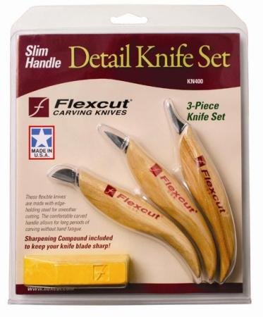 Flexcut 3 Piece Slim Handled Detail Knife Set with Sharpening Compound On Sale