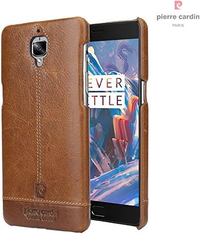 OnePlus 3 (2016) Case Genuine Cow Leather (A3000, A3003) Pierre Cardin Mobile New Cover Premium Cowhide Slim Design Bumper Hard Back Snap On Fit One Plus 3 Brown