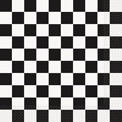 Unique 16 Count Checkered Dinner Napkins, Black/White