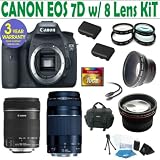 Canon EOS 7D 8 Lens Deluxe Kit with EF-S 18-135mm f/3.5-5.6 IS UD Standard Zoom Lens & EF 75-300mm f/4-5.6 III Telephoto Zoom Lens + 16GB Deluxe Accessory Kit + 3 Year Celltime Warranty