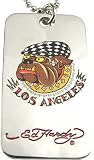 Ed Hardy Los Angles Bulldog Dog Tag Pendant Necklace ~ Pouched