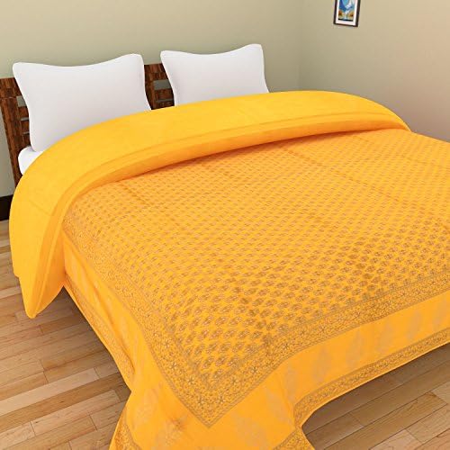 Shra double bed yellow Jaipuri/Rajasthani Print Razai/Quilt