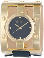 Jessica Simpson Womens JS036C Cutout Case Analog Leather Cuff Watch