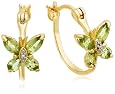 18k Yellow Gold Overlay Sterling Silver Peridot w/ Diamond Accent Butterfly Hoop Earrings