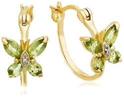 18k Yellow Gold Overlay Sterling Silver Peridot w/ Diamond Accent Butterfly Hoop Earrings