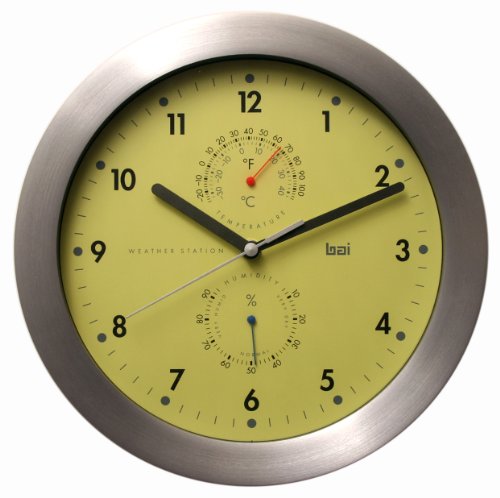 Bai Brushed Aluminum Weather Station Wall Clock, Chartreuse