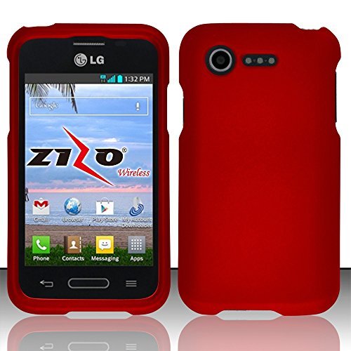 LG Optimus Fuel L34C Red Rubberized Plastic Cover Snap On Hard Rugged Gel Case Cell Phone Shield Protector Shell from [Accessory Library]