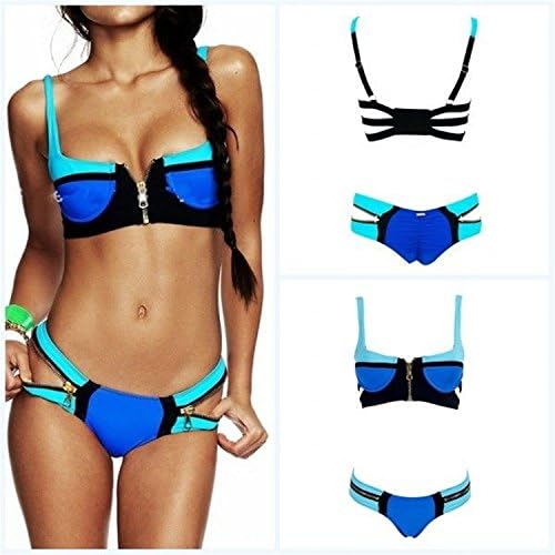 The New Vitoria Zipper Bikini Swimsuit Sexy Swimsuit (Large, blue)