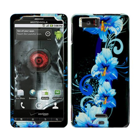 iNcido Brand Motorola Droid X MB810 Cell Phone Blue Flower Protective Case Faceplate Cover