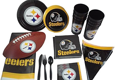 Pittsburgh Steelers Party Supplies for 8. Plates, Napkins, Cups, Banner, Table Cover. All the Decorations You Need for Game Night or Your NFL Themed Birthday. (deluxe)