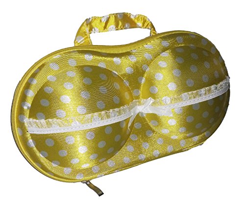 Bra Bag Lingerie Crush Proof Travel Storage Bag Box Case (Yellow - White Dots)