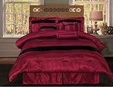 7 Pieces Queen Size Solid Burgundy and Black Fine Satin Comforter Set Beddi ....
