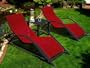LECO Sonnenliegen-Set, 3-teilig, rot/anthrazit, 2 Sonnenliegen + Tisch