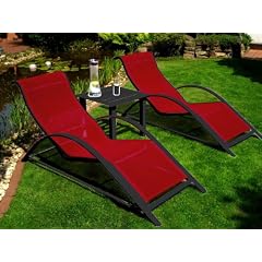 LECO Sonnenliegen-Set, 3-teilig, rot/anthrazit, 2 Sonnenliegen + Tisch