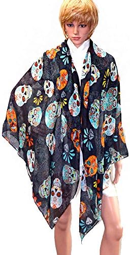 Sugar Skull Print Scarf/Shawl Wrap-OF0101 (Black)