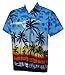 La Leela Cloudy Beach Button Up Hawaiian Miami Cruise Casual Shirt Men Blue