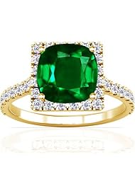 14K Yellow Gold Cushion Cut Emerald Ring With Sidestones (GIA Certificate)
