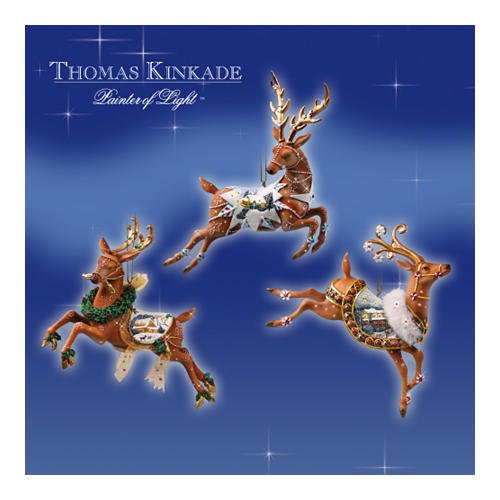 Thomas Kinkade Holiday Reindeer Christmas Tree Ornaments: Set One by The Ashton-Drake Galleries
