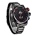 Weide Mens Sports Black Dial Dual Time Red Number Display Black Stainless Steel Wrist Watch
