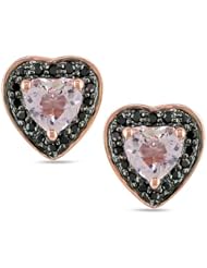 10K Rose Gold, Black Diamond and Morganite Earrings, (.12 cttw, GH Color, SI1-SI2)