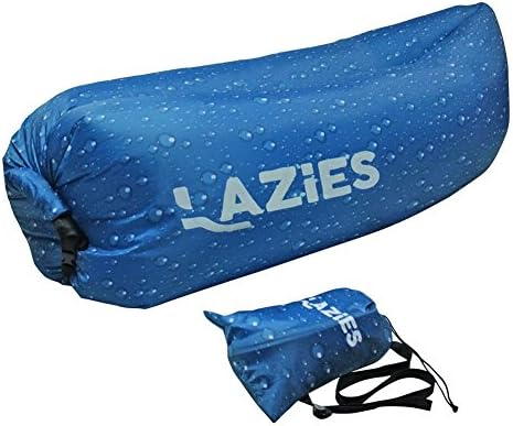 Lazies Outdoor Inflatable Hangout Lounger Custom Made Blue Water Drop Color Portable Air Sofa Perfect For Recreational Activity Such As Camping, Hiking, Beach and More comes in a Compression Air Bag