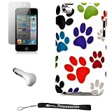 Color Dog Paws Design Cover / 2 Piece Snap On Case for New Apple iPod Touch 4 ( 4th Generation 8GB 16GB 32GB ) + Includes Anti Glare Screen Protector Guard + Includes a USB Travel Car Charger