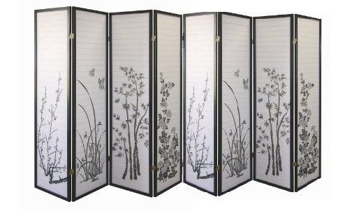 3-Panel Flower Design Wood Shoji Screen / Room Divider (8 Panel)