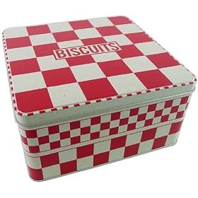 Biscuits red check traditional metal cookie jar canister storage box French style by Comptoir de Famille