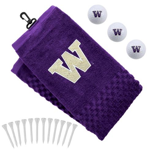 Washington Huskies Embroidered Golf Towel, Golf Balls Tees Gift Set