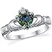 Sterling Silver 925 Irish Claddagh Friendship & Love Mystic Rainbow Simulated Topaz Color Heart Cubic Zirconia Ring