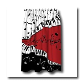 PIANO keys MUSICAL note SHOWER Curtain JAZZ red blk NEW