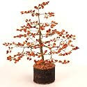 Carnelian Gem Stone Tree With Wooden Base For Goodluck