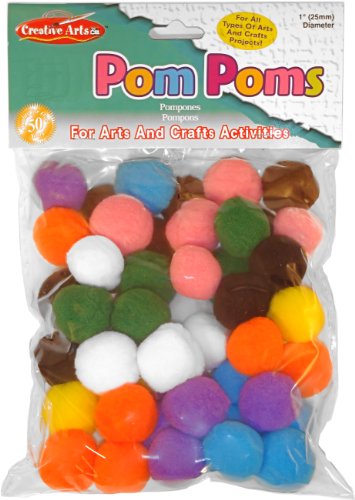 Charles Leonard Pom-Poms, 1 Inch, Assorted Colors, 50/Bag (69500)
