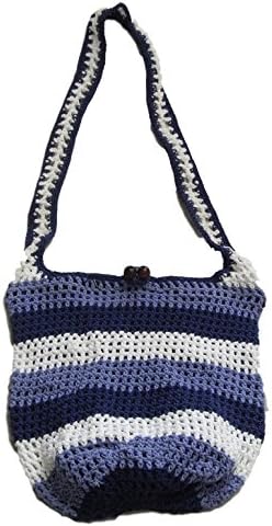 EcoFresh Trading Hand Crocheted Boho Shoulder Bag (Blue &amp; White Stripe)