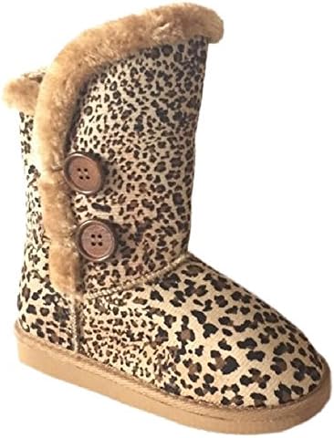 Arnina AMBER-2 kids girls Boots Furry Faux Suede Fur Lined Button Winter Bootie Leopard 10