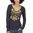 Mossimo Supply Co. Juniors V-Neck Raw Edge Printed Top - Grey