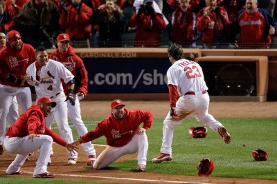 2011 World Series Game 6 - Texas Rangers v St Louis Cardinals, St Louis, MO - Oct. 27: David Freese Photographic Poster Print by Rob Carr , 8x12
