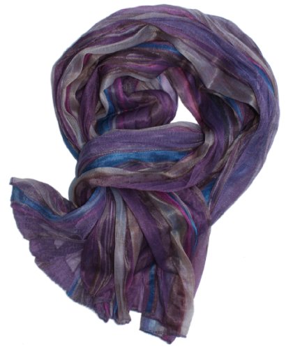 LibbySue-Watercolor Summer Stripe Scarf in Beach Plum, Sand Tan &amp; Caribbean Blue