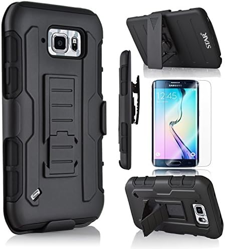 S6 Active Case, Galaxy S6 Active Case, Starshop Full Protection Dual Layers Hybird Case with Kickstand and Locking Belt Swivel Clip + Premium Screen Protector Black