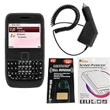 Rapid Car Charger + Black Silicone Skin Soft Case + LCD Screen Protector + Internal Antenna Reception Booster Sticker for Nokia E63